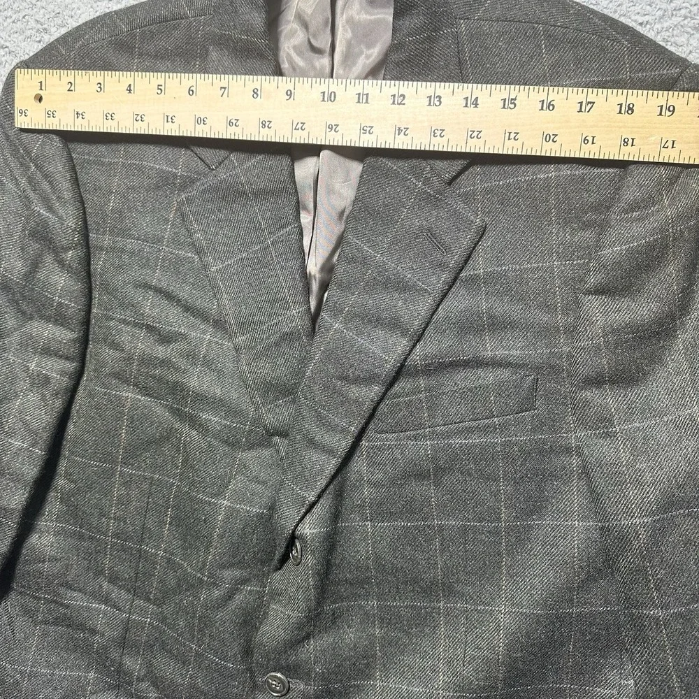 Hilton Men's Lambswool Alpaca Blazer Sport Coat 46L Gray White Windowpane Blazer